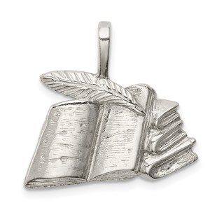 925 Sterling Silver Old World Books with Quill Novelty Necklace Charm Pendant